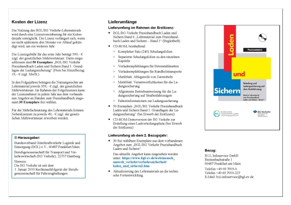 BGL/BG Verkehr-Praxishandbuch "Laden und Sichern" Band 6: Lehrmaterial zum Praxishandbuch Laden und Sichern - Band 1 - Lizenz